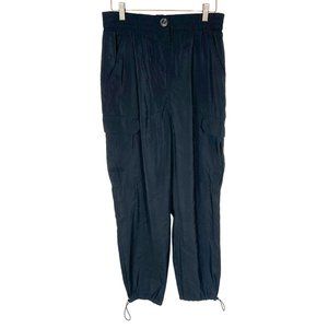Joie Black Modal Blend Baggy Elastic Waist High Rise Cargo Pants Medium